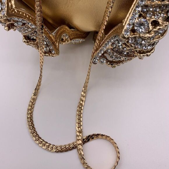 New, no tags, gold hard/clamshell/hand bag/clutch, fully embellished, crystals - Picture 9 of 16